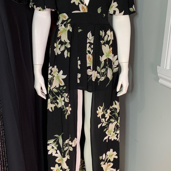 Socialite Black Floral Dress Jumpsuit Romper Maxi Medium - Picture 6 of 11